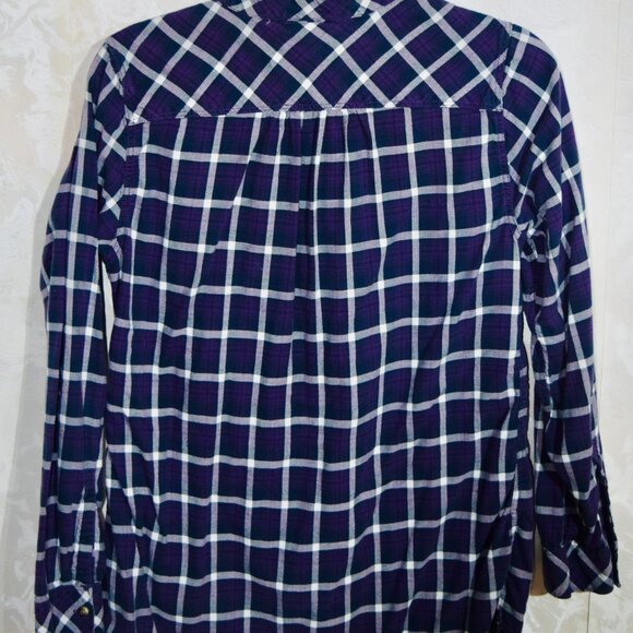 Eddie Bauer Women's Plaid Flannel Popover Blouse | Navy & White | Size M - Picture 4 of 6